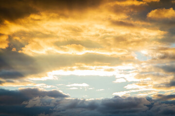 Sunset in dark sky. Orange red sunset in sky. Beautiful sunset..