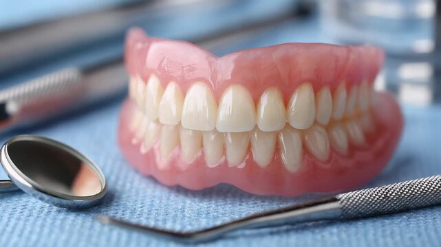 A Detailed View of a Dental Prosthesis with Instruments: Features and Importance of Dentures in Oral Health Care