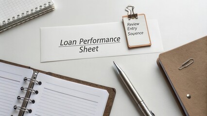 Document for tracking loan performance with organized sheets, notepad, pen, and notes for effective financial management
