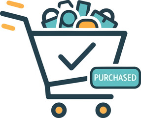 Vector art of shopping cart filled with groceries