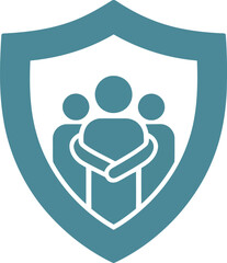 Vector art of group of people inside a shield