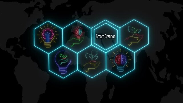 Creative Smart Creation Neon Design &mdash; Symbol of Futuristic Innovation, Technology, and Digital Growth with 4k video animation.