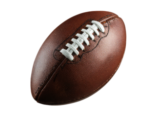 Brown football with white laces on black background leather, Isolated, Png Transparent Background