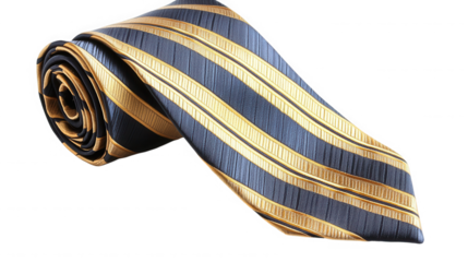 Rolled necktie with gold and blue stripes elegant style on transparent background