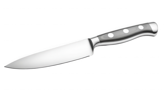 Professional chef's knife with a sharp blade on a dark contrasting background on transparent background