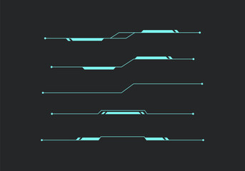 Futuristic HUD cyberpunk style line divider collection in neon cyan color