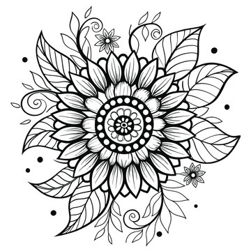 Large sunflower coloring page with thick outlines for detailed artistic expression