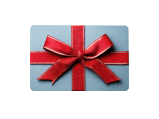 Blue card with red ribbon and bow image, Isolated, Png Transparent Background