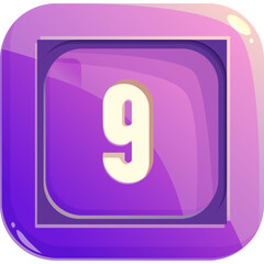 Purple Number Nine Icon With Rounded Square Border On White Background And Subtle Gradients And Shadows Simple Geometric Design