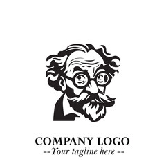 Intelligent Head of Professor Logo Symbol in Black on White Background with Modern Minimalist Design