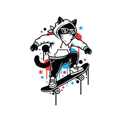 Obraz premium Skateboarding Cat Artwork Illustration