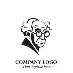 Intelligent Head of Professor Logo Symbol in Black on White Background with Modern Minimalist Design