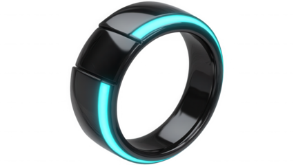 Futuristic smart ring with glowing blue accents technology on transparent background