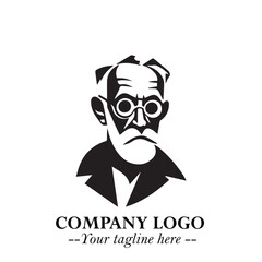 Intelligent Head of Professor Logo Symbol in Black on White Background with Modern Minimalist Design