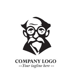 Intelligent Head of Professor Logo Symbol in Black on White Background with Modern Minimalist Design