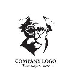 Intelligent Head of Professor Logo Symbol in Black on White Background with Modern Minimalist Design