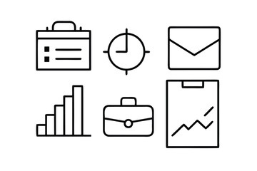 Business Icons With Briefcase Clock Envelope Bar Chart And Document finance symbol
