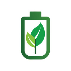 Green Battery Icon with Growing Leaves Eco Energy Concept leaf
