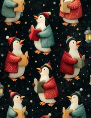 Whimsical vintage Christmas illustrations collection with cute snowmen, Santa Claus, reindeer, penguins, gingerbread characters, nutcrackers, festive elves, snow globes, winter wonderland scenes, cozy