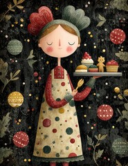 Whimsical vintage Christmas illustrations collection with cute snowmen, Santa Claus, reindeer, penguins, gingerbread characters, nutcrackers, festive elves, snow globes, winter wonderland scenes, cozy