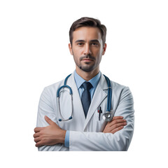 Professional male doctor wearing white coat and stethoscope