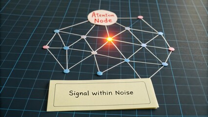 Conceptual network diagram illustrating attention node signaling within a noisy communication system for data visualization