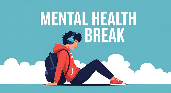 Mindful moment of self-care for a young person seeking relaxation and well-being, emphasizing the importance of taking a mental health break