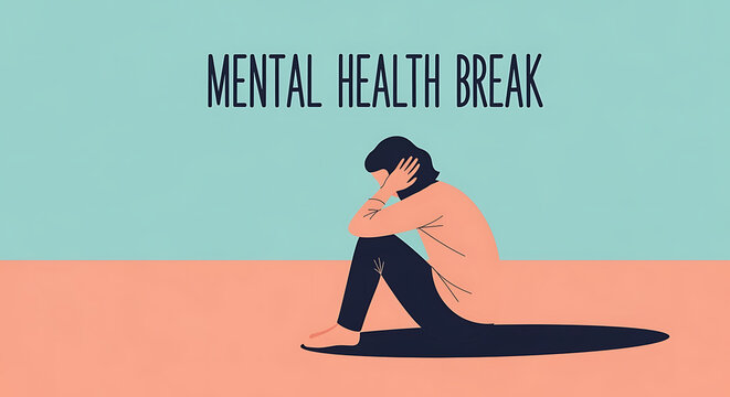 Illustration of a sad and lonely person sitting on the floor, a concept for depression, anxiety, and mental health awareness