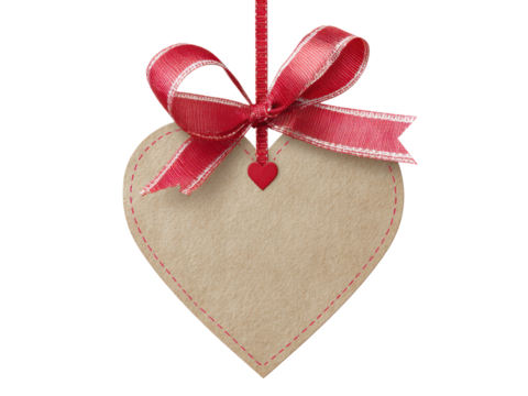 Heart shaped gift tag with red ribbon and bow image, Isolated, Png Transparent Background