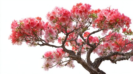 Obraz premium Blooming Azalea Branch with Vibrant Pink Flowers on White Background