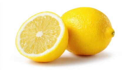Fresh Lemon with Half Lemon Slice on White Background