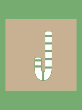 An image of white, striped candy cane shape, set against a solid beige square, all framed by a light green background
