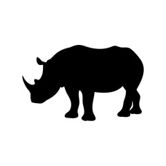 Silhouette of a rhinoceros with a white background standing in place