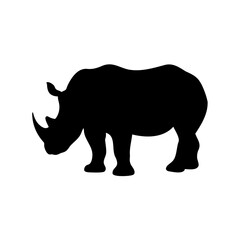 Silhouette of a powerful rhino with horns standing gracefully on white background