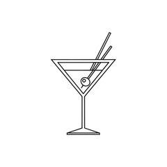 Line art of a martini glass with olive and straw isolated on transparent background