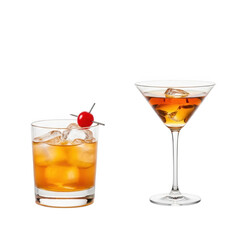 Two alcoholic cocktails isolated on transparent background