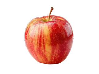Red yellow striped apple with water droplets fruit, Isolated, Png Transparent Background