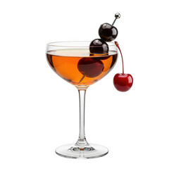 Classic cocktail with cherries isolated on transparent background