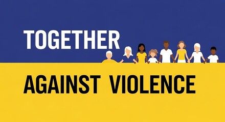 Together Against Violence banner with diverse people united for peace.