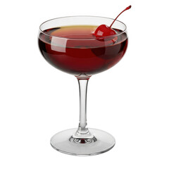 Manhattan cocktail with cherry garnish isolated on transparent background