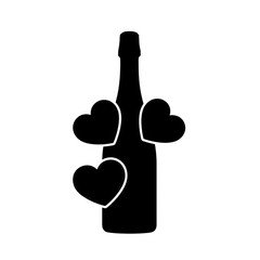 Champagne bottle silhouette with heart shapes isolated on transparent background