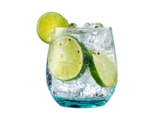 Refreshing gin tonic with lime and ice drink, Isolated, Png Transparent Background