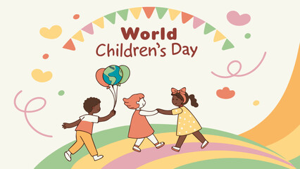 Children Celebrating World Children's Day with Colorful Balloons and Bunting