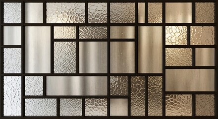 Abstract Rectangular Stained Glass Panel with Textured and Frosted Elements.