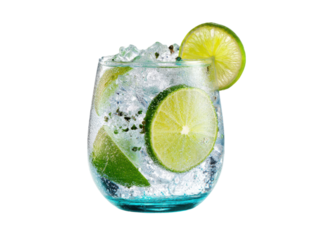 Refreshing gin tonic with lime and ice drink, Isolated, Png Transparent Background