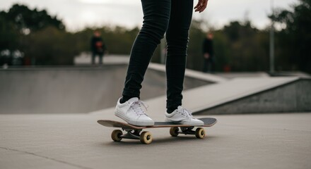 Teenage skateboarder practicing at a skatepark.