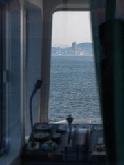 View of islands within Seto Inland Sea, Setonaikai, a strait between Honshu and Shikoku islands of Japan.