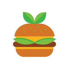 Flat design burger with green leaves on white background hamburger food