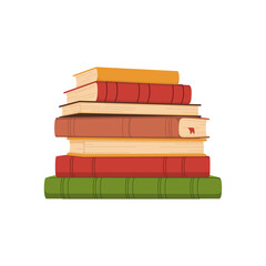 Stack of vintage books in warm colors. Cozy vector illustration of old hardcovers, perfect for reading-themed designs, education, and library decor.