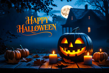 halloween background with pumpkin and bats